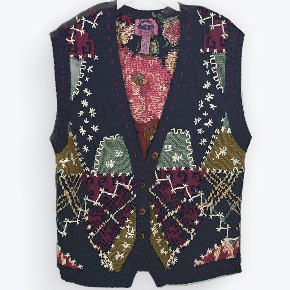 Cambridge Country Store  Dry Goods Multicolor Patchwork Knit Vest Size Medium - Picture 2 of 8